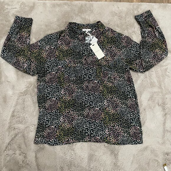 Anthropologie Pleione Women's‎ Floral Print Blouse Size L Black Multi-Color NWT - Picture 1 of 9